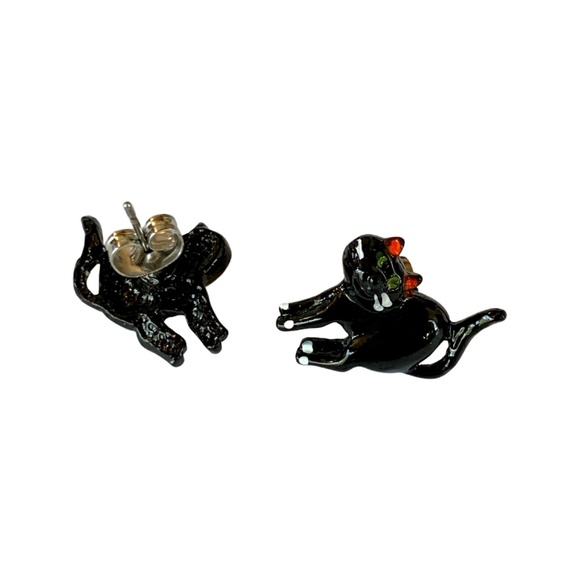 Black Cat Miniature Stud Earrings, Vintage - (1980's) - Picture 5 of 8
